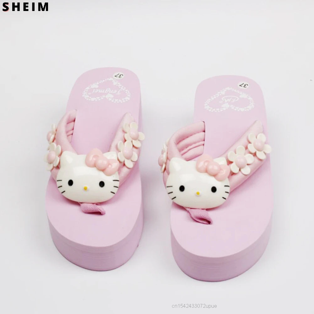 Sanrio Zapatillas Hello Kitty para Mujer, Zapatos De tacón alto, chanclas Y2k, Kawaii, 2021|Chancletas| - AliExpress
