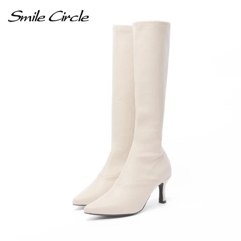 

Smile Circle over the knee boots Women thigh high long boots Pointed toe Side zipper Fine heel Ladies Shoes 2019