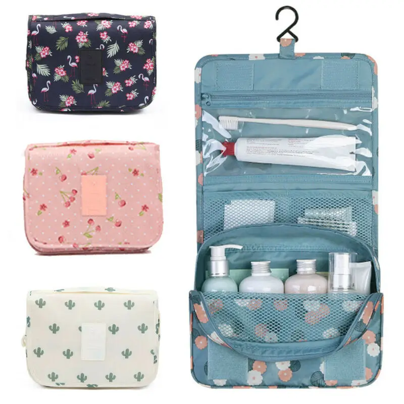 Neceser de viaje para mujer, bolsa de viaje para maquillaje, Raya Rosa, flamenco, Cactus, artículos de aseo personal, estuche para lavado, organizador, bolsa colgante de almacenamiento