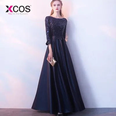 XCOS трапециевидной формы с блестками, Золотое вечернее платье длинное платье для выпускного вечера Вечерние вечернее платье торжественное платье Для женщин элегантное женское платье De Soiree - Цвет: Тёмно-синий