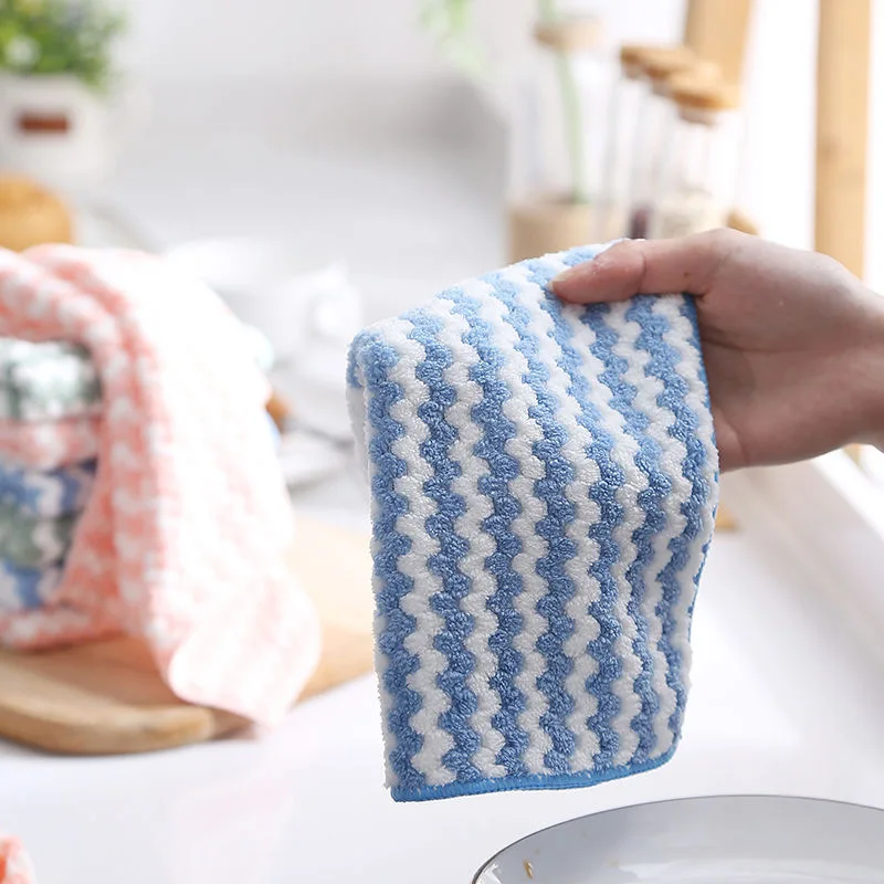 Multifunction Home Washing Dish Cleaning Towel Striped Absorbent Microfiber Cleaning Cloth Kitchen Supplies Wiping Rags