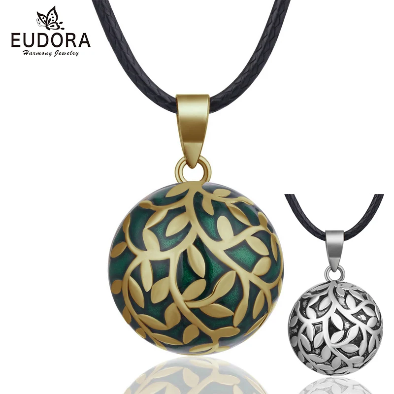 Подвеска EUDORA с шариком из дерева жизни ожерелье зелеными колокольчиками для