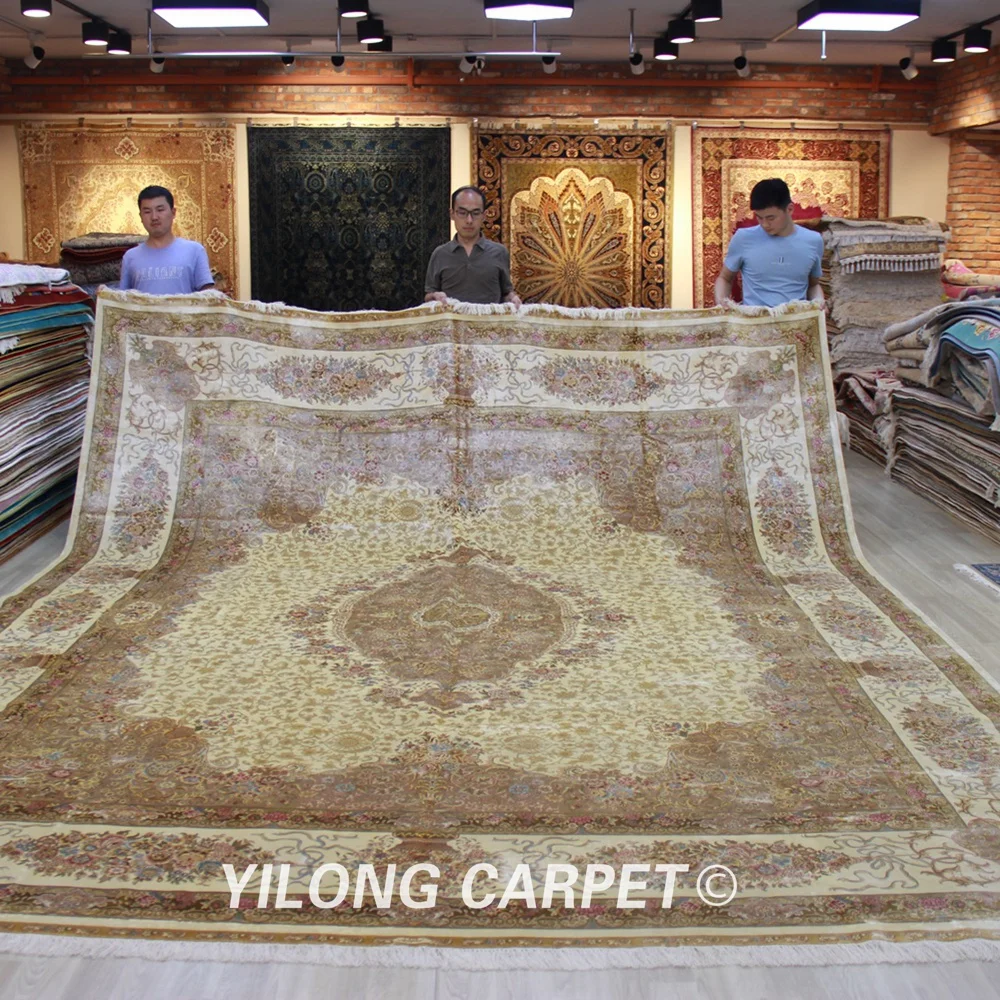 Шелковые ковры Yilong 12x15 дюймов Традиционный персидский дизайн белый цвет большой