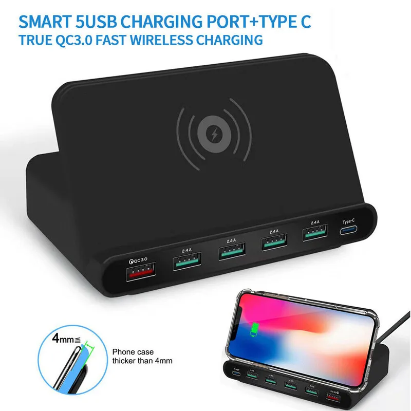 Cargador inalámbrico Tkey Qi para Iphone X 8 8Plus Multi USB Compatible con teléfono móvil de carga