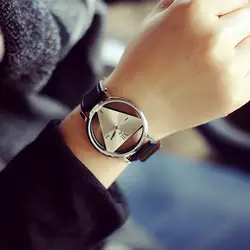 Montre Homme Часы мужские Уникальные выдолбленные треугольные циферблат модные повседневные женские кварцевые наручные часы Пряжка Круглое