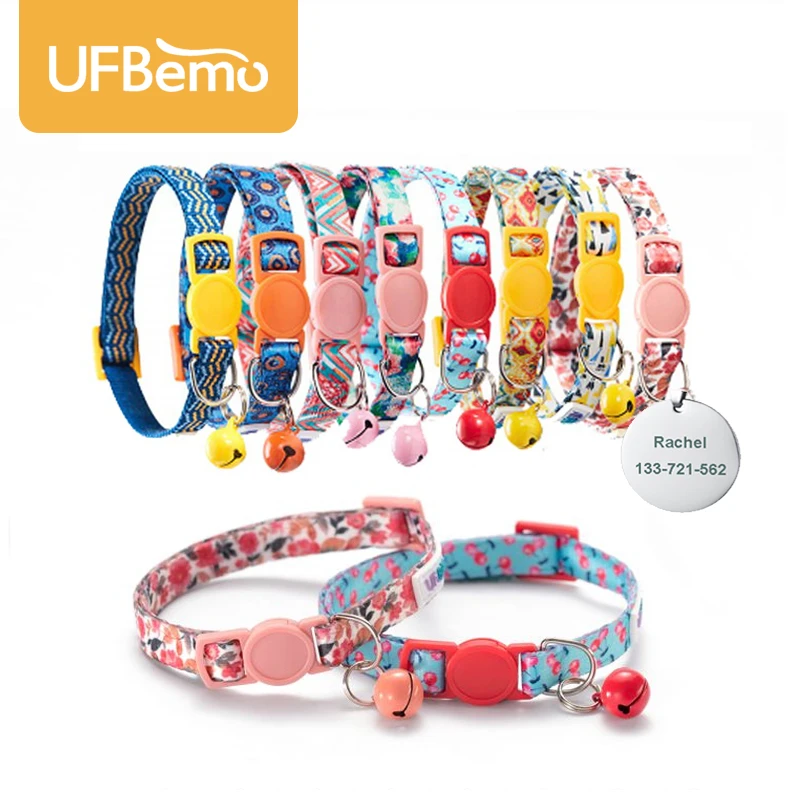 Ufbemo Cat Collar With Bell Adjustable Id Tag Nameplate Safety Breakaway For Puppy Kittens