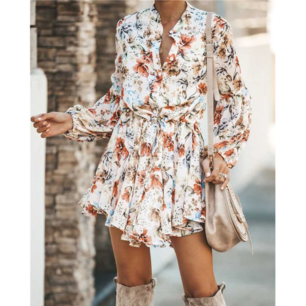 

2019 Summer Dress Women Mini Floral Dress Summer Beach Long Sleeve Evening Party Print Dress Summer Fashion Sweet New