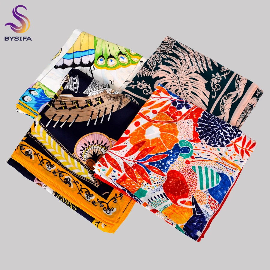 Женский шарф из чистого шелка BYSIFA сине-зеленый Модный брендовый квадратный 2020