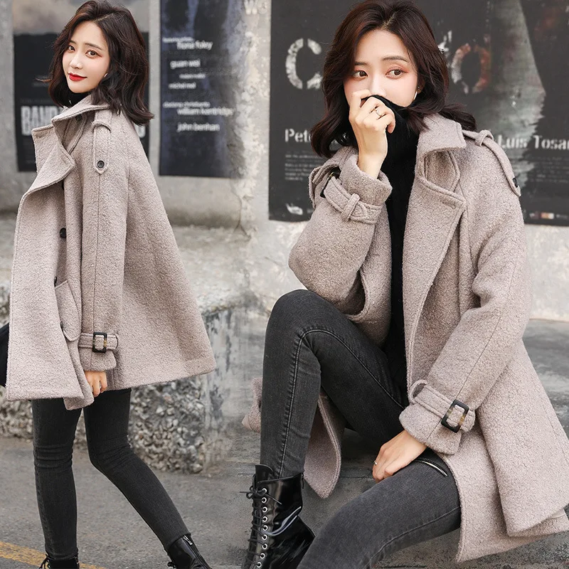 

2019 Autumn And Winter New Style Korean-style Short-height Woolen Jacket Women's Short Double Breasted Slim Fit Wool Woolen Over