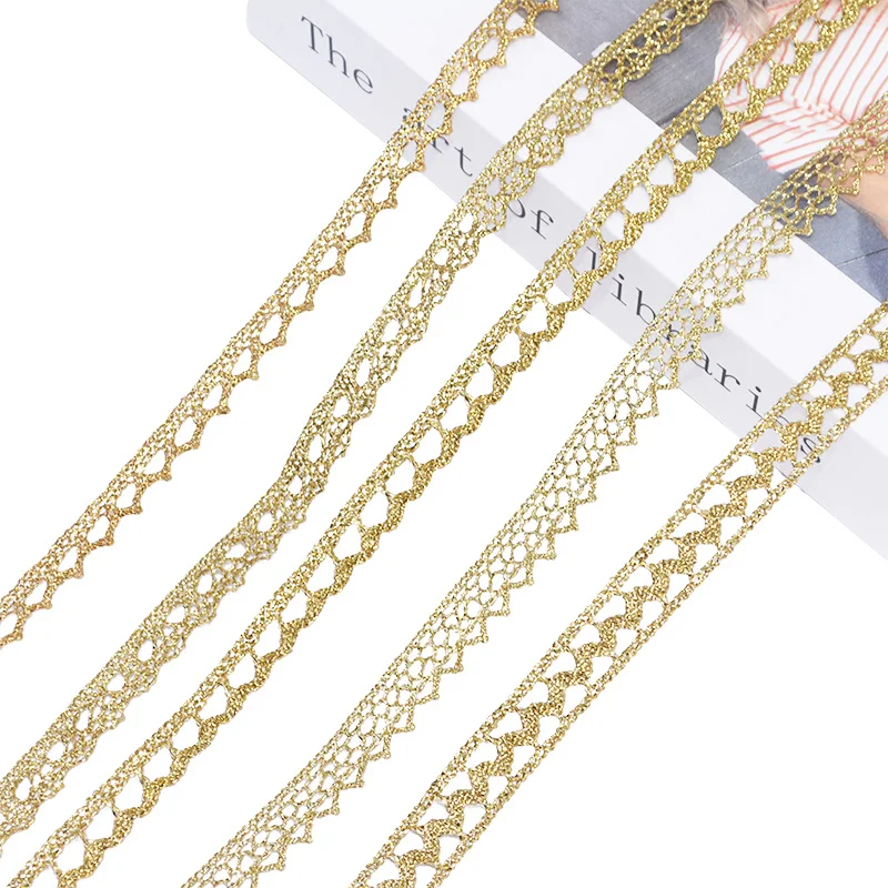 Gold Silver Lace Trim Ribbon Embroidered Fabric Webbing Lace Trim Sewing Craft French African Gift Wrapping 5/10yard