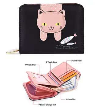 

Women 2020 Cute Animal Print PU Leather Small Mini Wallet Holder Zip Card Key Coin Purse Clutch Portable Wallets