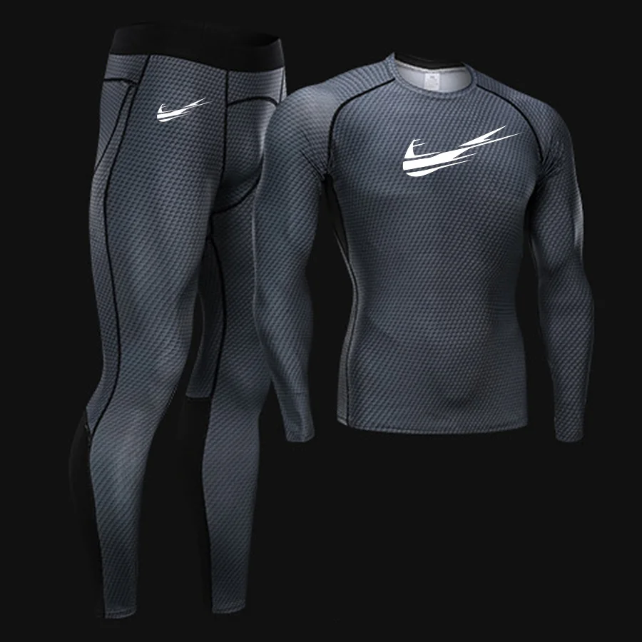 Спортивный костюм для бега для мужчин; сезон осень-зима; спортивное термобелье; базовый слой; компрессионные колготки; спортивный костюм из 2 предметов для мужчин