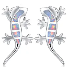Мода Богемия белый опал ящерица серьги гвоздики для женщин животное геккон смешная серьга Бохо ювелирные аксессуары Aretes De Mujer