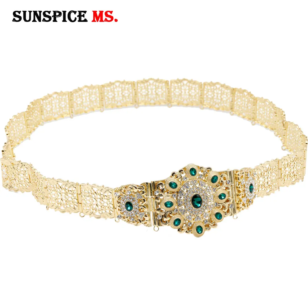 SUNSPICE-MS, золотой цвет, марокканский кафтан, металлический пояс для женщин, этнические Свадебные украшения для тела, красный, зеленый и черный пояс с кристаллами