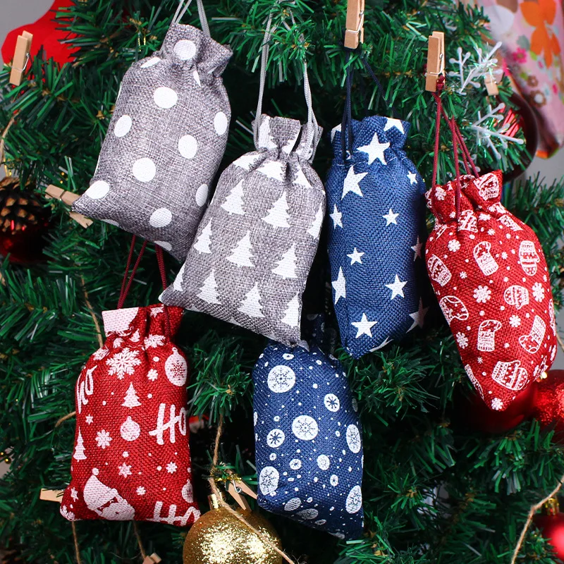 50pcs/Lot 13x18cm 5*8'' Red/Blue/Gray Colorful Drawstring Cotton Bags Christmas New Year Gift Pouches Grocery Storage Bags