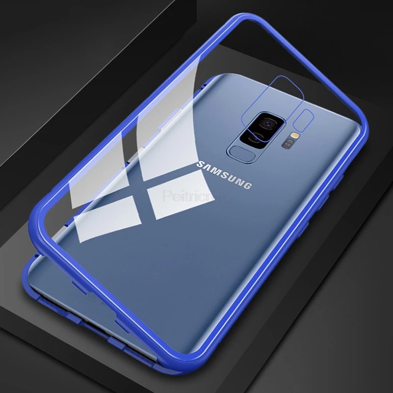 Магнитный металлический чехол для samsung Galaxy Note 10 Pro 9 8 S10 S9 S8 плюс S7 край A10 A20 A30 A50 A70 A9 A7 Стекло чехол на магните - Цвет: Blue