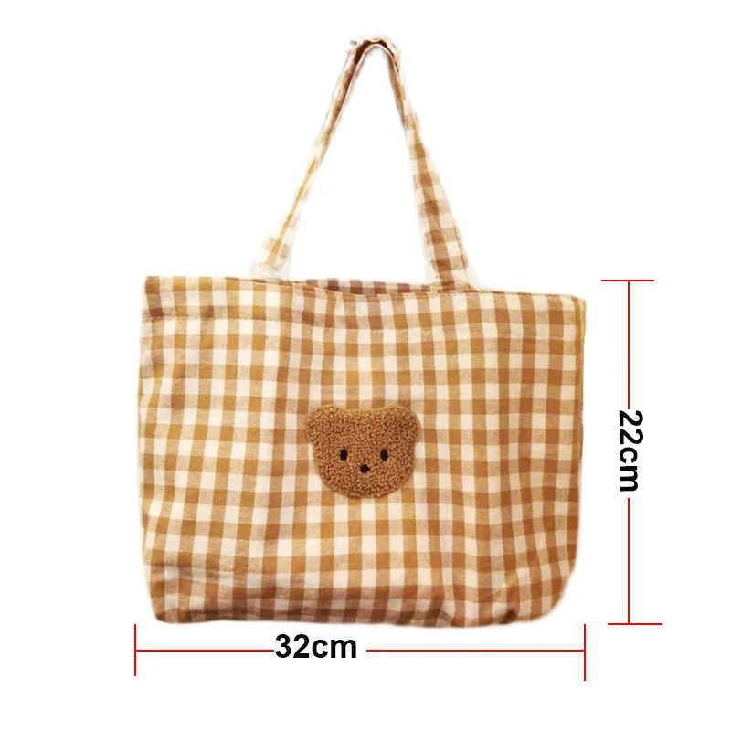 Portable Lunch Bag JMommy bag apanese Plaid Cotton Picnic Food Bag Women Simple Small Tote Korean Style Children Lunch Bags Kids 6