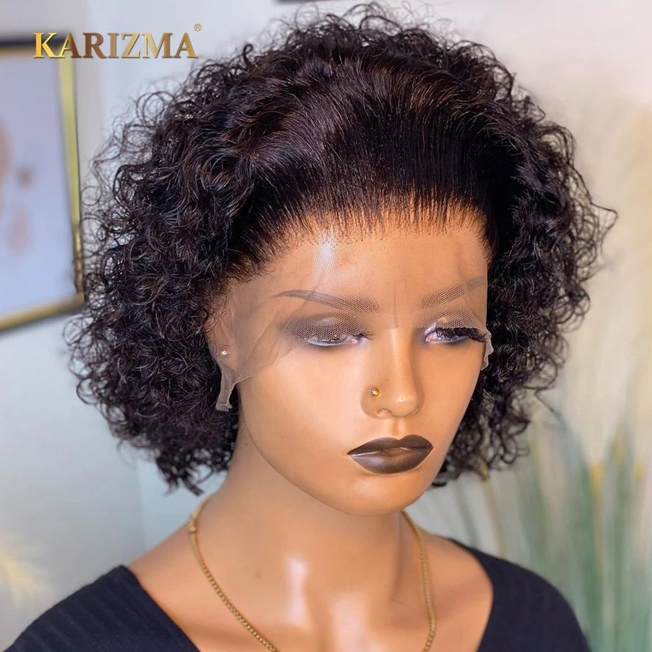 

Pixie Cut Wig Short Curly Human Hair Wigs 13x1 Human Hair Wig Transparent Lace Front Wigs For Women Pre Plucked Curly Bob Wigs