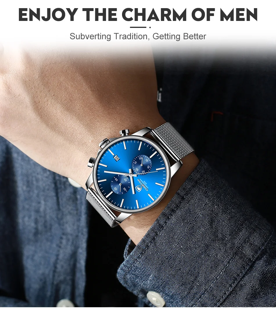 homens negócios azul quartzo relógio de pulso reloj hombre