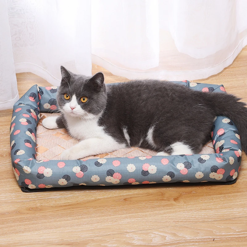 

Summer Cooling Pet Nest Soft Cushion Straw Bamboo Cozy Bed Pad Small Medium Sized Dog Cat Whole Washable Supplies Mat