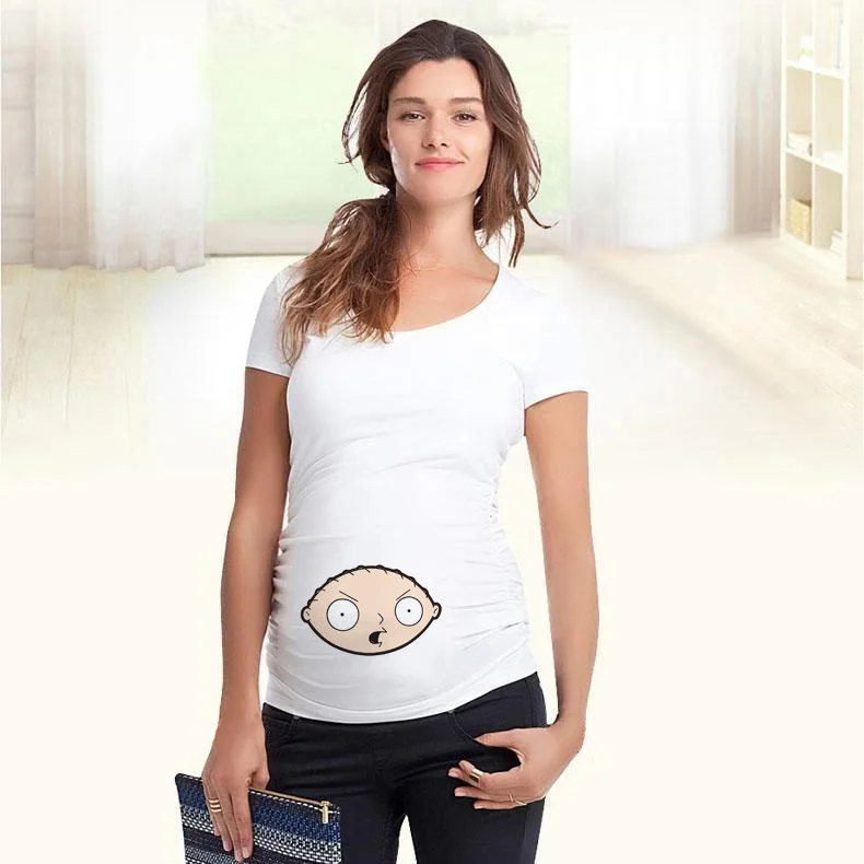 Популярные милые футболки для беременных; повседневная одежда для беременных женщин; футболки с забавными рисунками; Одежда для беременных - Цвет: P039-PSTWH-