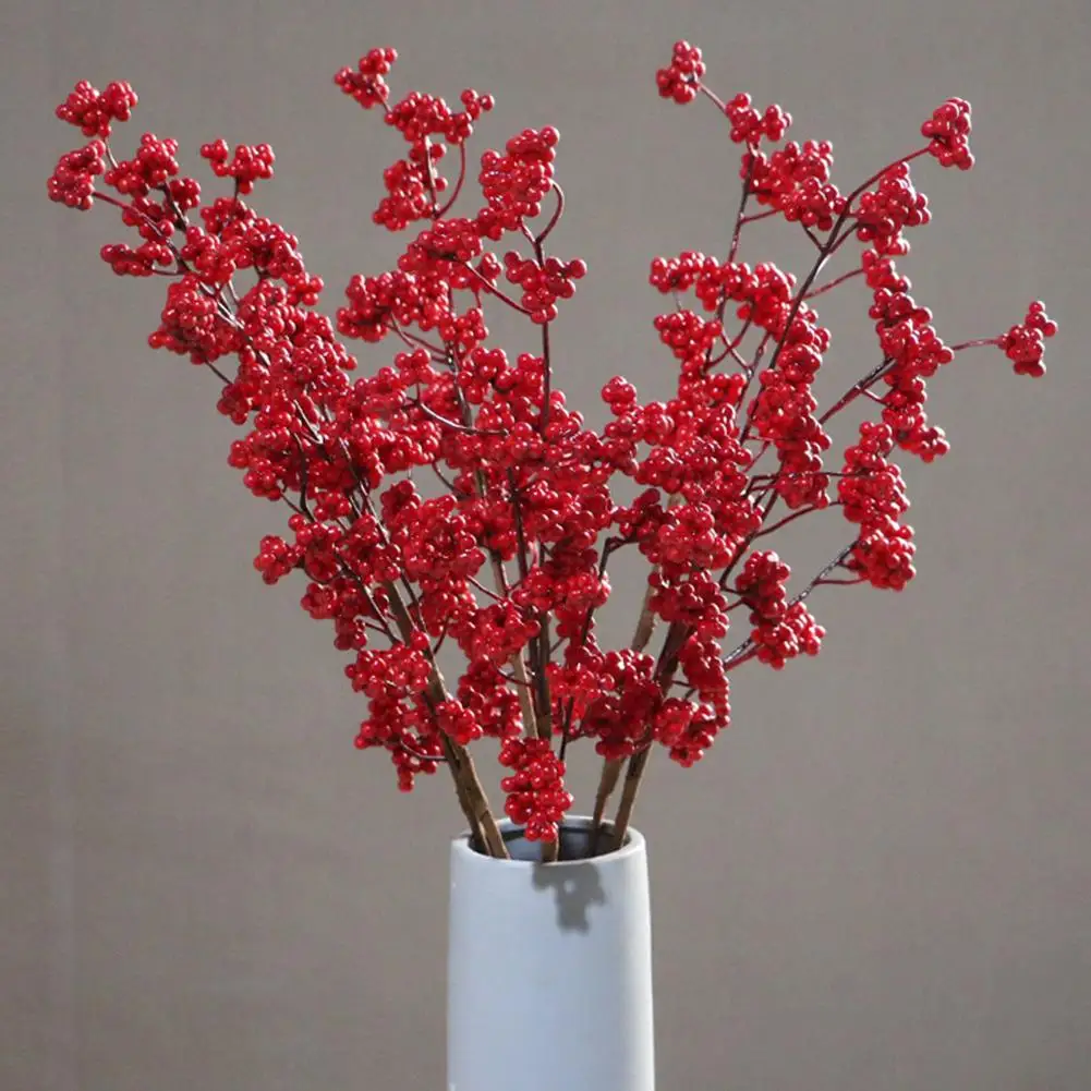 1 шт., ветка красных ягод, искусственные цветы, настоящий на ощупь, Искусственный Декоративный букет, цветы для фестиваля, дома, прополка, Декор