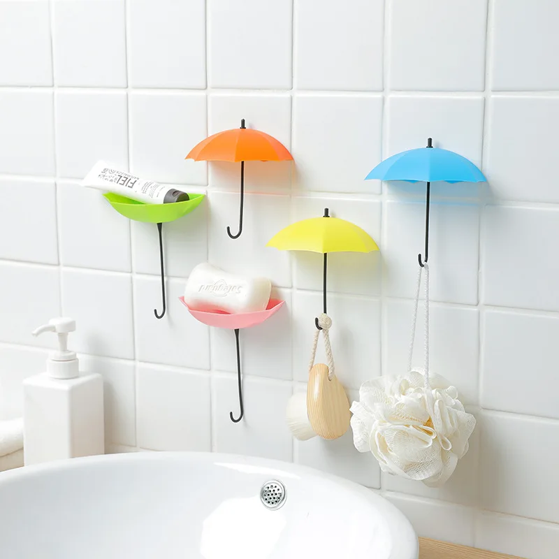 

3pcs Creative Umbrella Cute Sticky Bag Hook Door Behind Glue Hook Wall Hanging Hook Coat Hanger Key Holder Home Decoration Gift