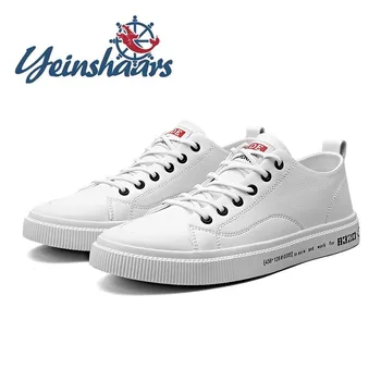 

Fashion White Sneakers Men Shoes Classic Casual Leather Shoes Round Toe Lace-up Solid Outdoor Shoes Male Comfortable Flat Shoes