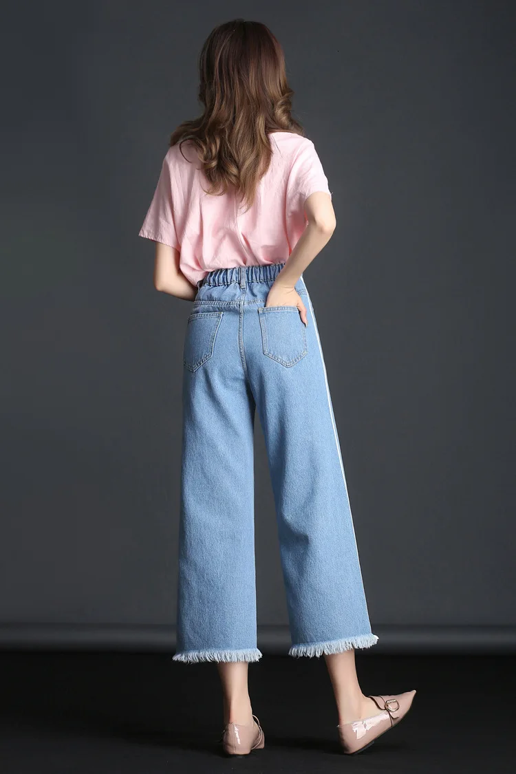 2919 летние Боковые Полосатые широкие джинсы женские прямые свободные с высокой талией Большие размеры Mujer джинсовые Модные высокого качества