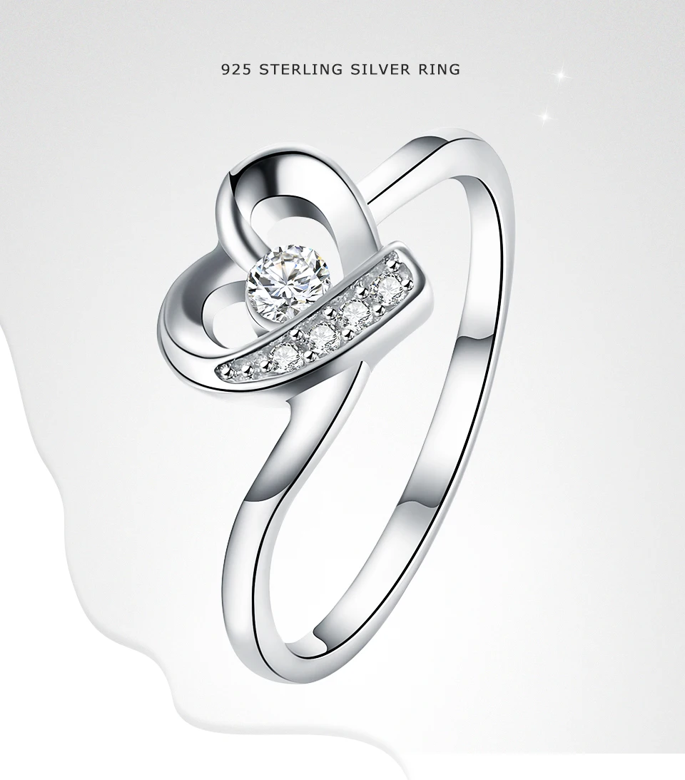 SILVERHOO 925 Sterling Silver Rings For Women Zircon In Heart Shape Romantic Ring Party Fine Simple Gift Jewelry New Arrival