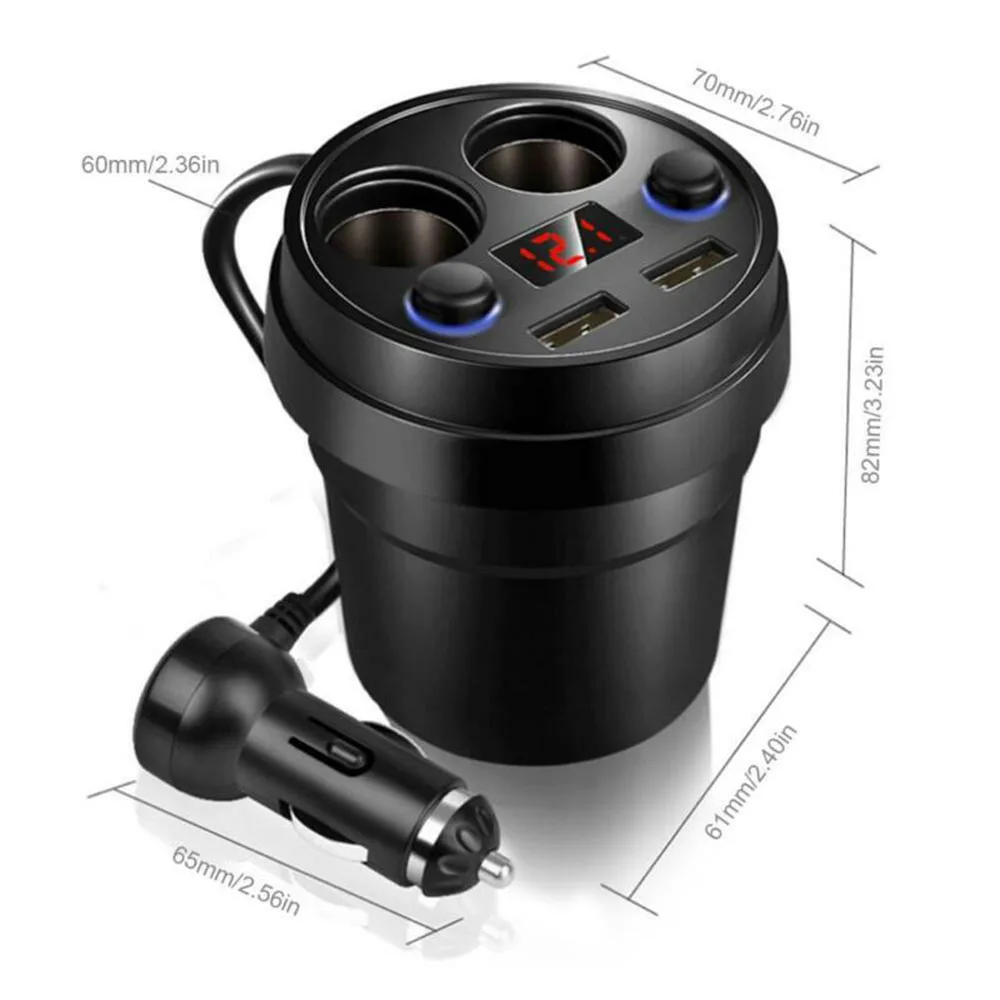 Автомобильное зарядное устройство с двойным USB кабелем, прикуриватель, дисплей напряжения питания, абсолютно и высококачественный