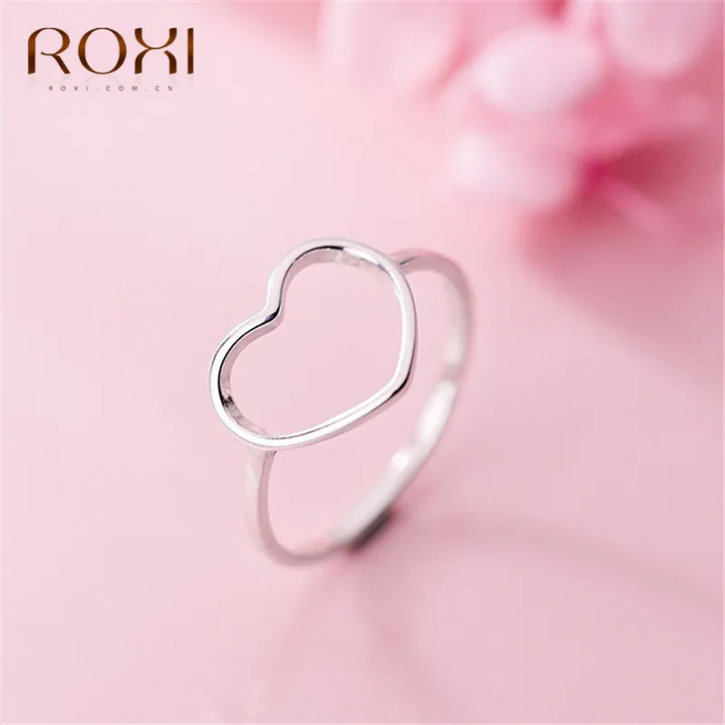 ROXI, 925 пробы, серебряные, минималистичные кольца на палец для женщин, свадебные ювелирные изделия, кольцо с полым сердцем, обручение, подарок, лаконичное кольцо для пары