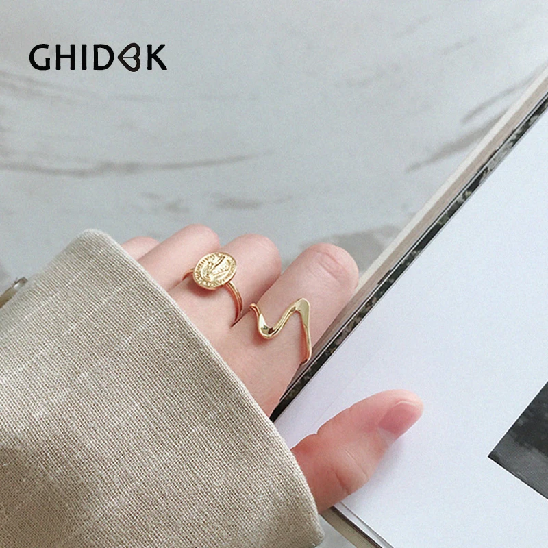 

GHIDBK Daily 925 Sterling Silver Irregular Wave Rings Simple Curved Stacking Open Ring Gold Handmade Solid Silver Ring Wholesale