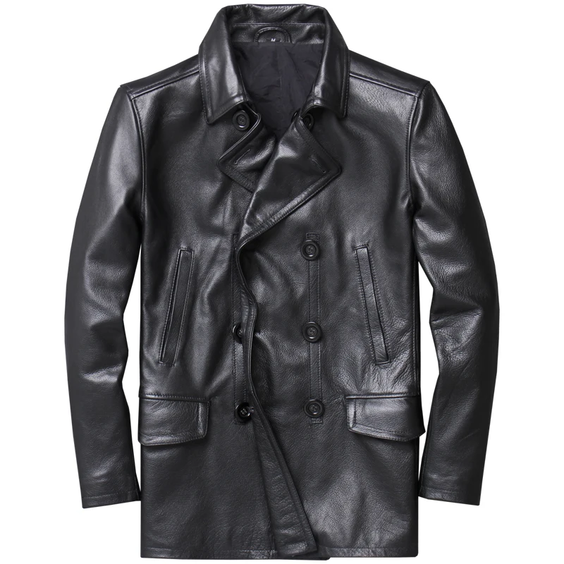 men's genuine leather coats & jackets 2022 Black Long Casual Style Genuine Leather Jacket Men Plus Size 5XL Real Natural Soft Cowhide Autumn 740 Peacoat men's genuine leather coats & jackets Genuine Leather