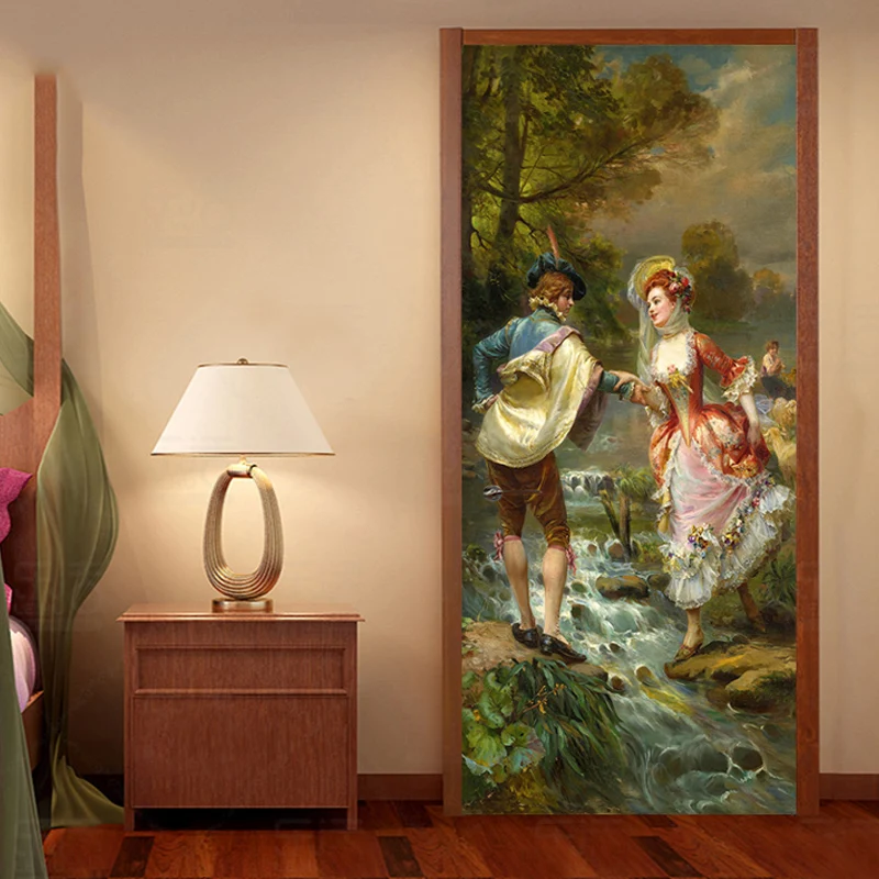 Европейский стиль 3D картина масляной краской дверь стикер гостиная спальня самоклеющаяся Водонепроницаемая Наклейка на стену домашний Декор 3D наклейка