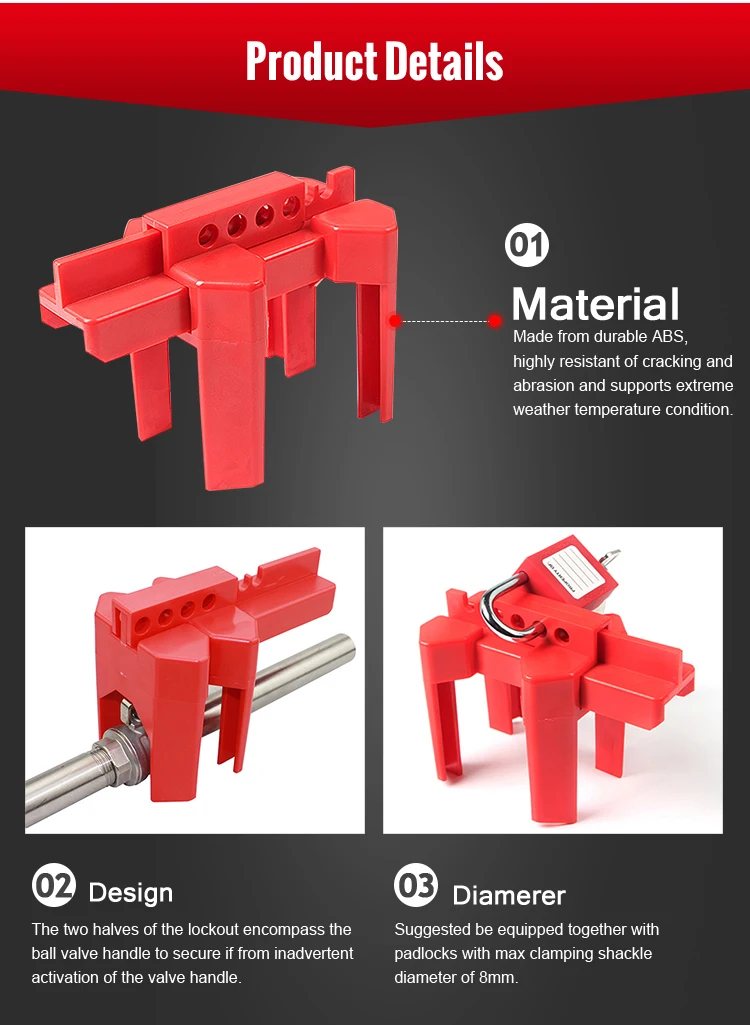 Lockey небольшой Регулируемый шар Блокировка клапана Tagout для 0,"-2,5"