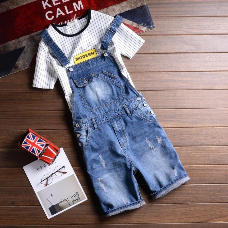 Men's Denim Suspenders Shorts Summer One-Piece Denim Overalls
