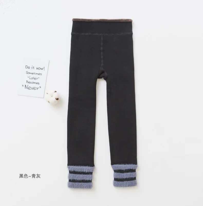 Новинка; теплые зимние модные флисовые леггинсы для девочек; детские зимние штаны - Цвет: BlackHuiTiao