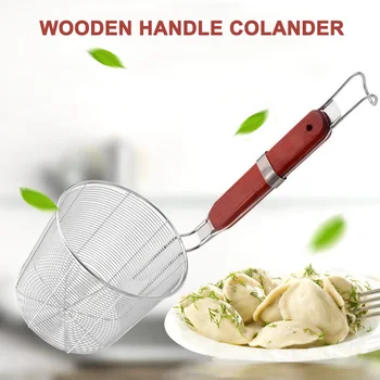 

Stainless Steel Strainer Basket Wooden Handle Fine Mesh Spider Food Skimmer Kitchen Sieve For Pasta Dumpling Noodle-35