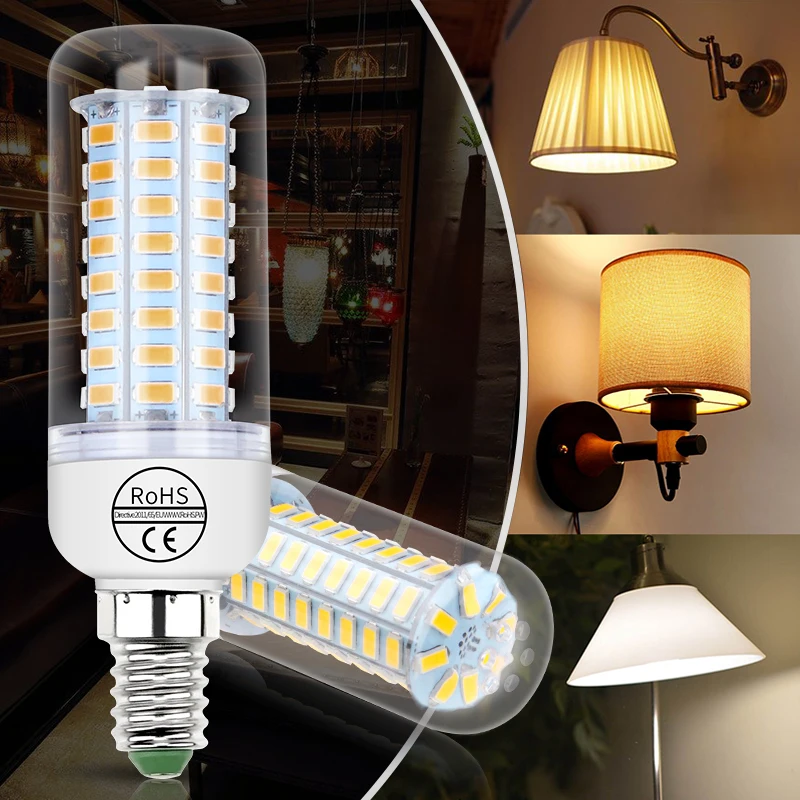 

E27 LED Lamp E14 LED Bulb 5730 SMD Corn Bulb 24 36 48 56 69 72 leds Chandelier Candle 3W LED Light Decoration For Home Ampoule