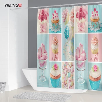 

Beautiful Dessert Ice Cream Printed Shower Curtain Waterproof Mildew Bathroom Decoration Curtain With Hook Custom Size 200*180cm
