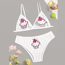 Women Underwear Set Sexy Bra Set Cute Embroidery Applique Print Sexy V-Neck Bra Underwear Lingerie Set Dessous#2S06