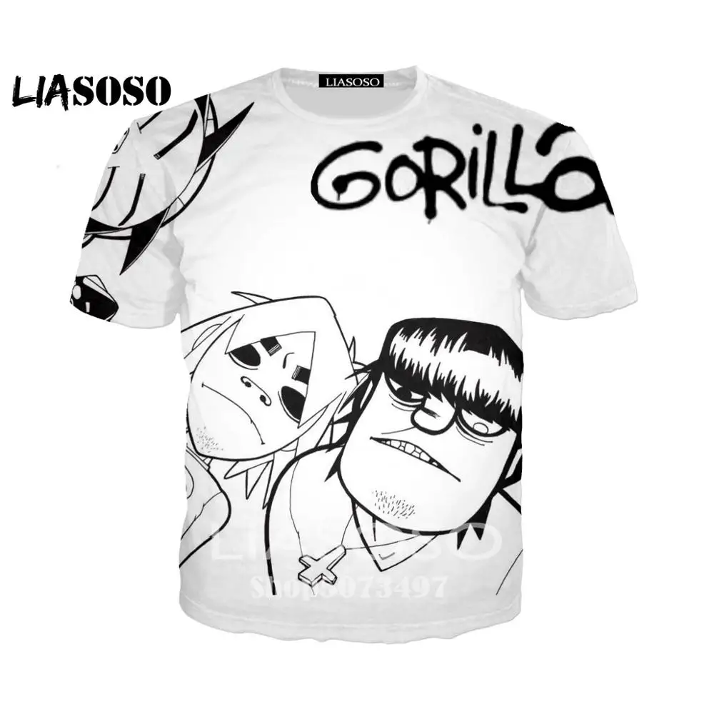 LIASOSO новая 3D цветная печать музыкальная полоса Gorillaz Женская Мужская футболка Casusl модная летняя одежда с круглым вырезом