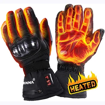 

Winter Electric Heated Gloves with Carbon Fiber Protective Case Leather Waterproof Thermal Gloves for Motorcycle Riding Skiing