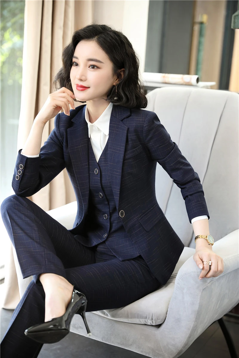 High Quality Fabric Formal Women Business Suits with Pants and Jackets Coat and Vest & Waistcoat Ladies Pantsuits Female Blazers