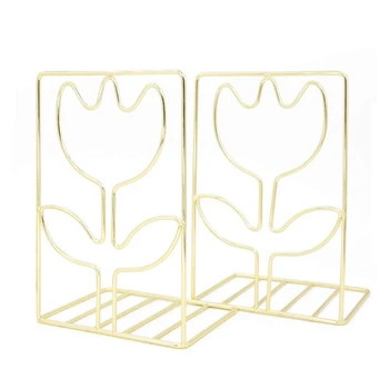 

Metal Bookends Book Ends Modern Decorative for Bedroom Library Office School Book Display Desktop Organizer Gift(Flower Gold)