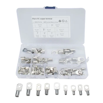 

65pcs Assorted Marine Grade Wire Lugs Tinned Copper Battery Cable Ends Eyelets Tubular Ring Terminals Connectors 9 Sizes