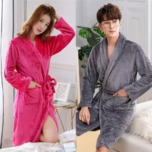 Теплый халат для влюбленных, свободное, плотное кимоно, банное платье с длинным рукавом, v-образная Пижама, повседневная, мягкая, фланелевая, интимное нижнее белье