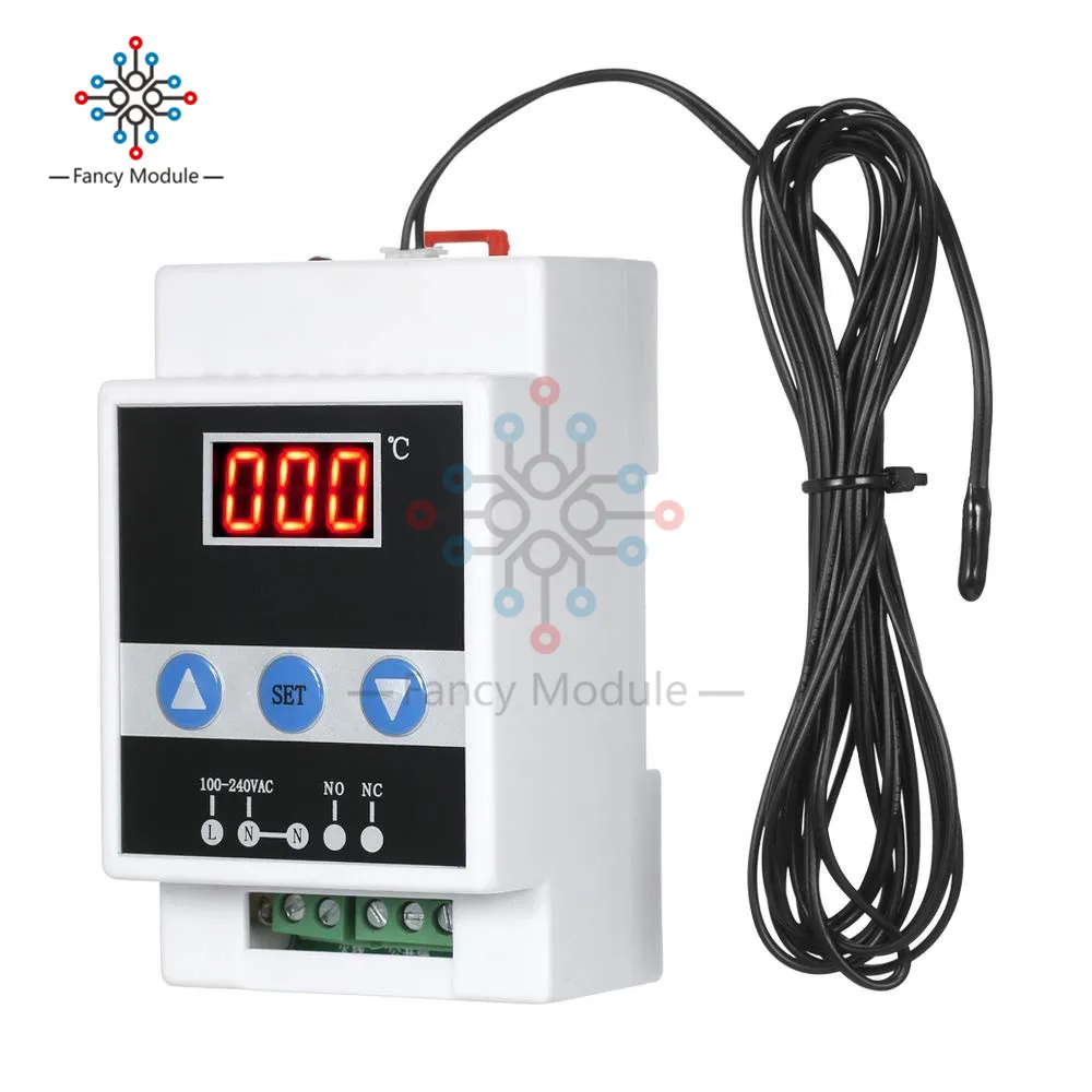 

AC 110-240V Guide Rail Thermoregulator LED Digital Temperature Controller Thermostat Refrigeration Heating Temperature Control