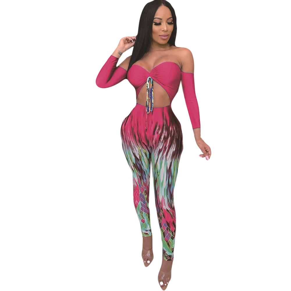 

Plus Size 2XL Retro Bandage Jumpsuits Women Sexy Long Sleeve Hollow Out Tie-up Bodycon Playsuits Elegant Women Casual Overalls